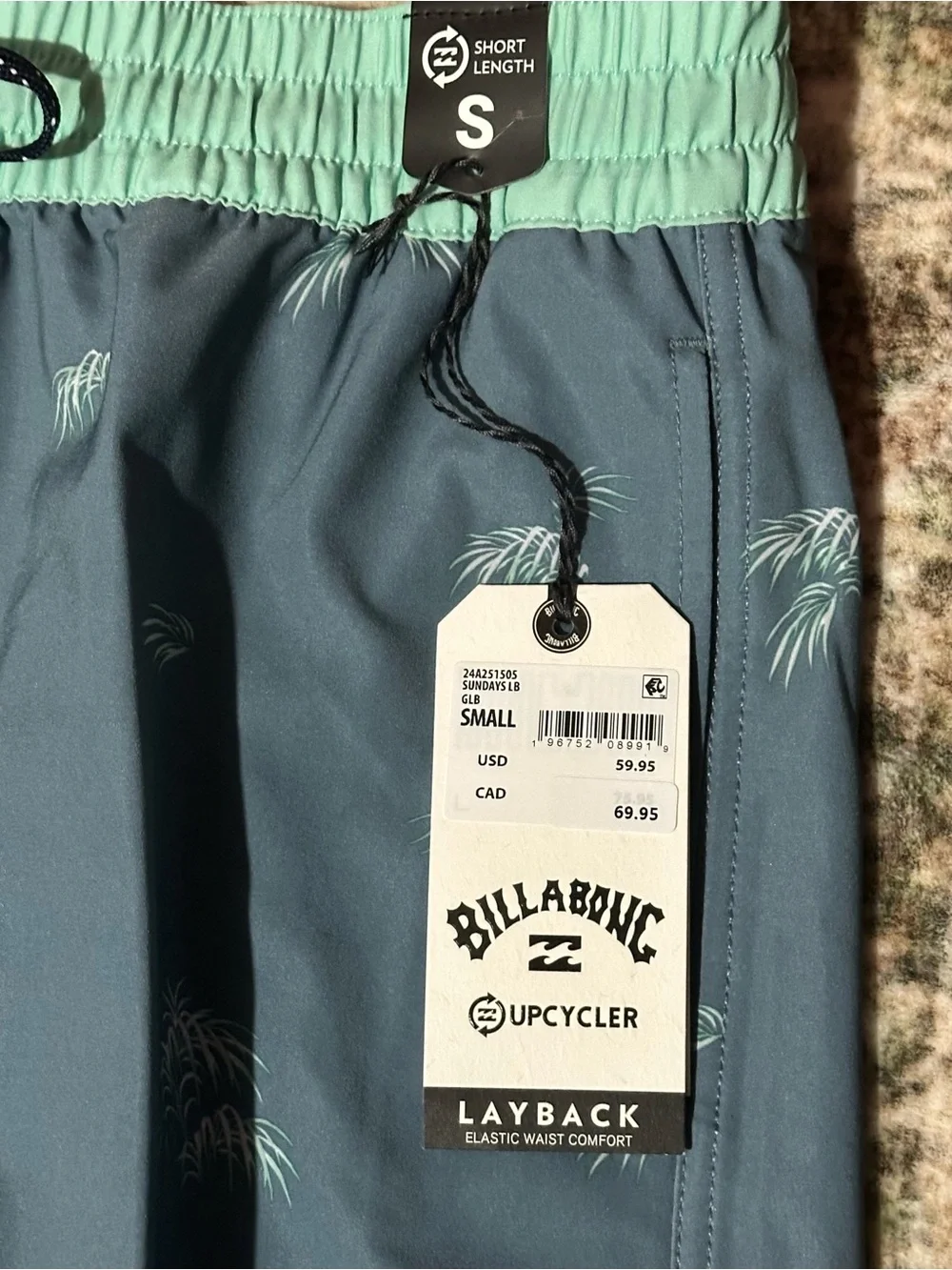 Billabong Men’s Slate Blue Swim Trunks with Mint Waistband